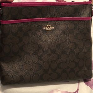 Coach Signature File Brown & Cranberry Crossbody